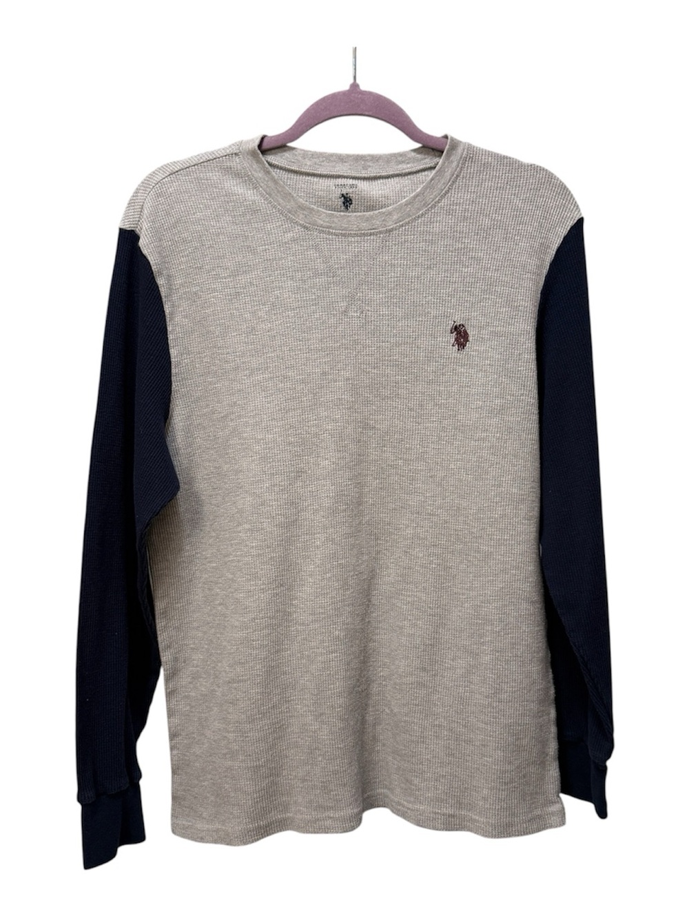U.S. Polo Assn. Long Sleeve Thermal Lounge Shirt - Gray Body with Navy Sleeves